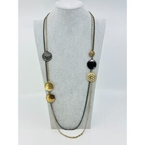 Chicos Necklace Layered Chain Medallion Stations Mixed Tone 38" Jewelry